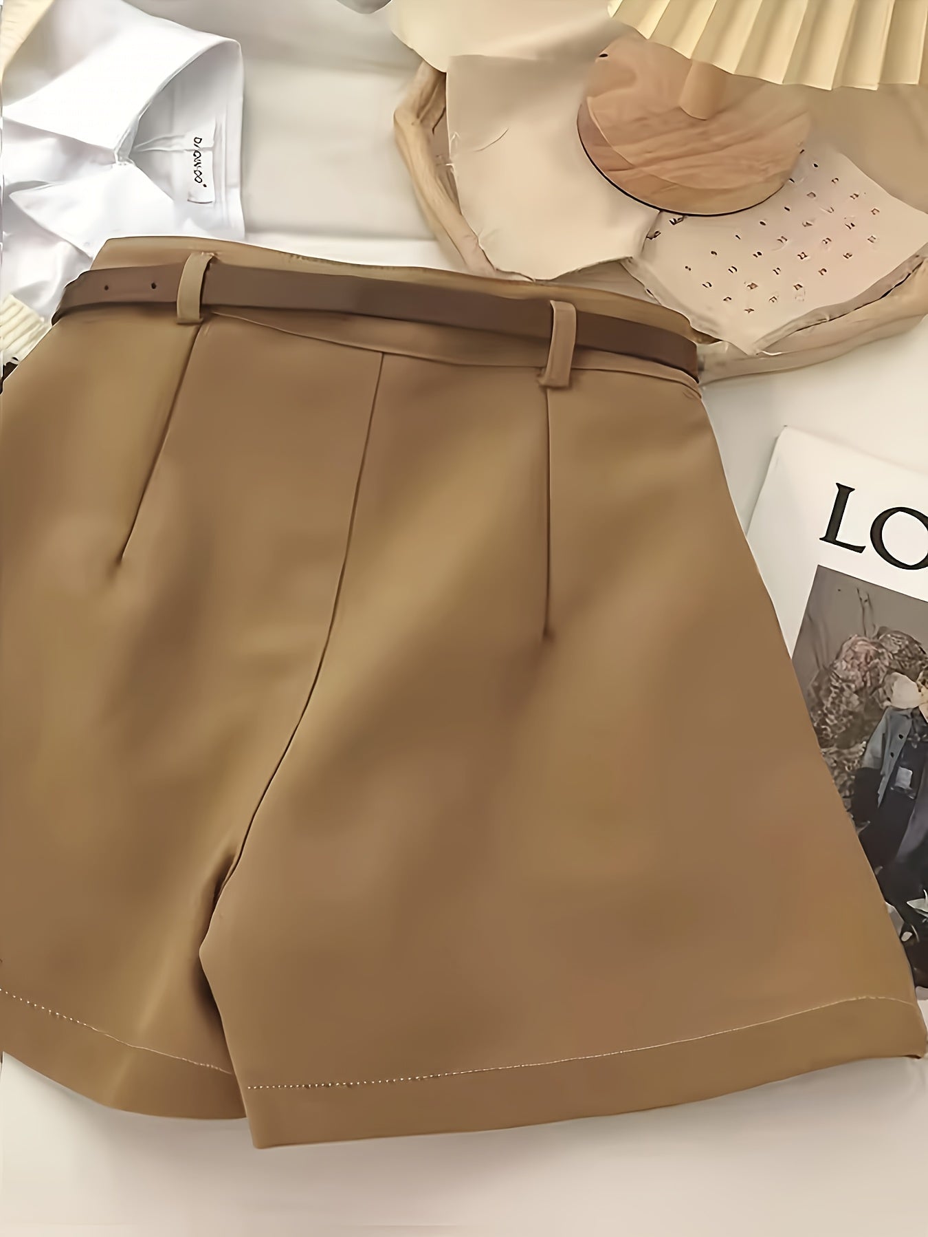 [Elegant Women's Shorts] Elegant Non-Stretch Women's Office & Formal Shorts | Structured Fabric for Business, Parties, Everyday - Navy Blue, All-Season Professional & Casual Pants (No Belt Needed) - Easy-Care, Sophisticated L