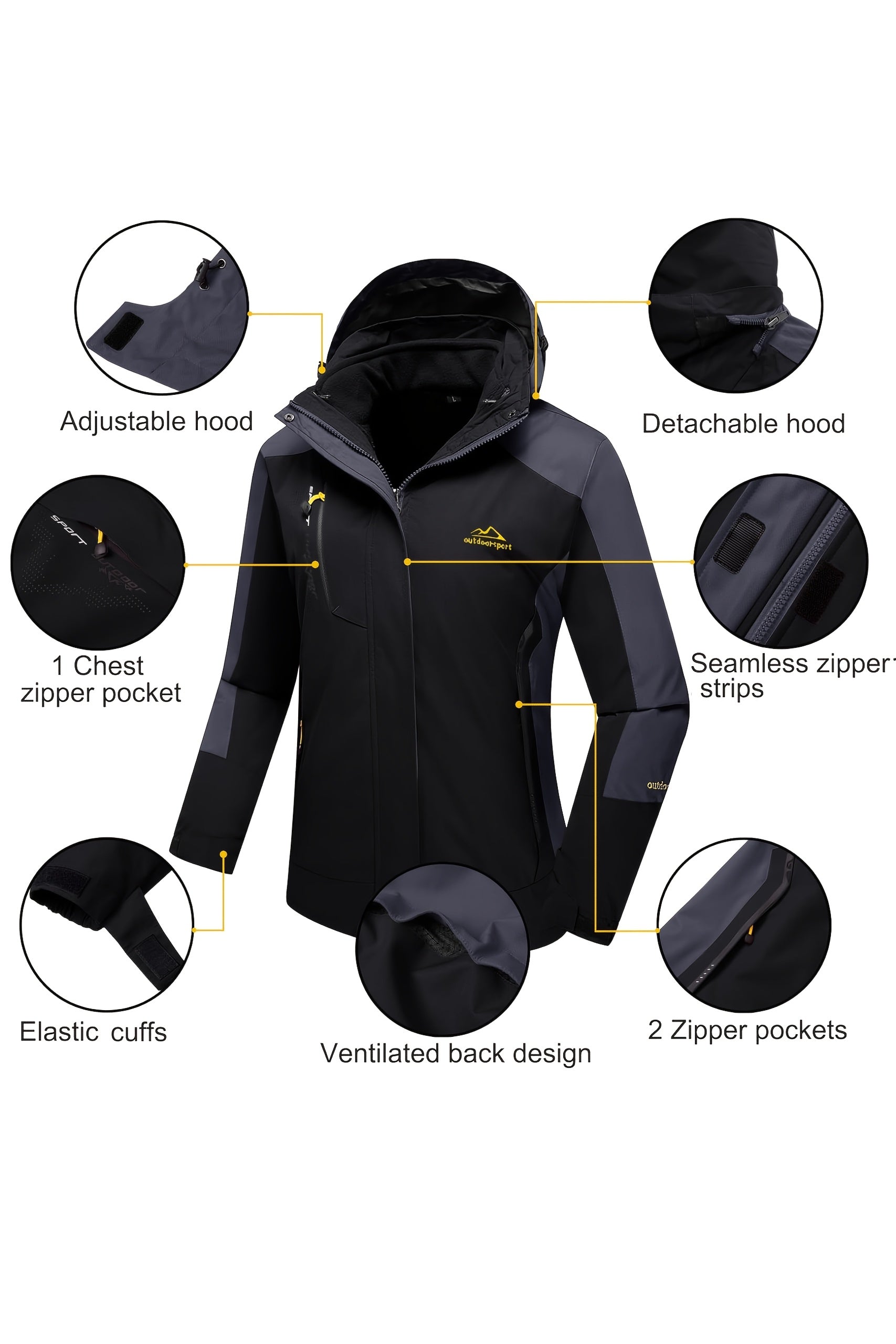 Women's 3-in-1 Winter Coats Lined Winter Snow Ski Jacket Parka Hiking Hooded Coat Multi-pocket Winter Camping Parka Wear Resistant Snowboarding Warm Jacket