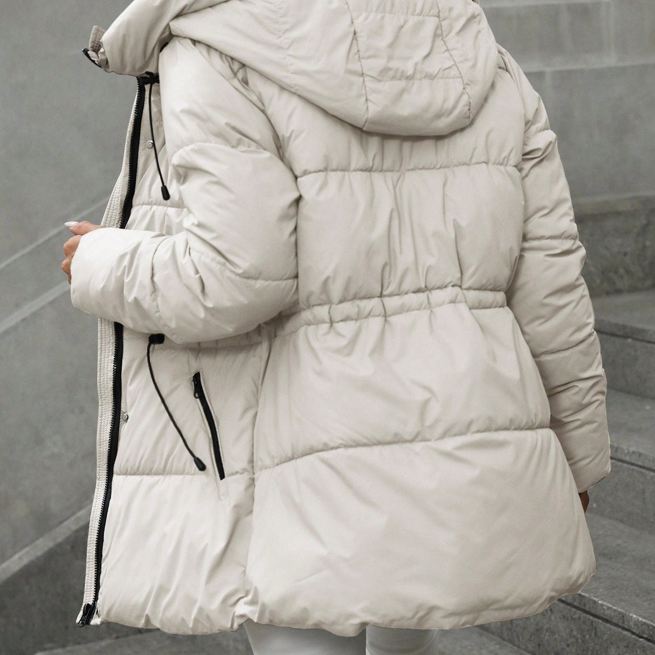 2025 New Autumn/Winter Collection: Mid-Length Puffer Coat Thickened, Warm Hooded Jacket Fashionable Casual Style with Adjustable Belt Features Zipper Closure Ideal for Daily Commuting And Outdoor