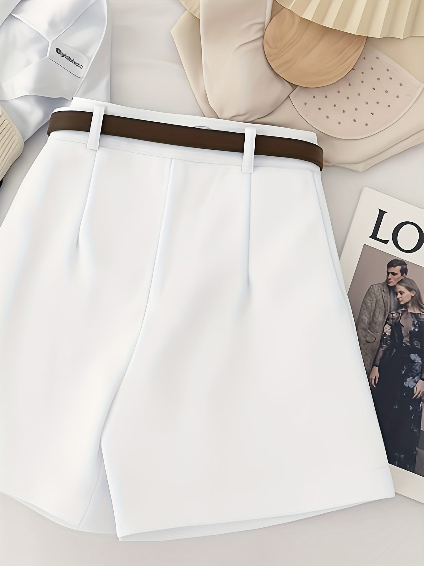 [Elegant Women's Shorts] Elegant Non-Stretch Women's Office & Formal Shorts | Structured Fabric for Business, Parties, Everyday - Navy Blue, All-Season Professional & Casual Pants (No Belt Needed) - Easy-Care, Sophisticated L