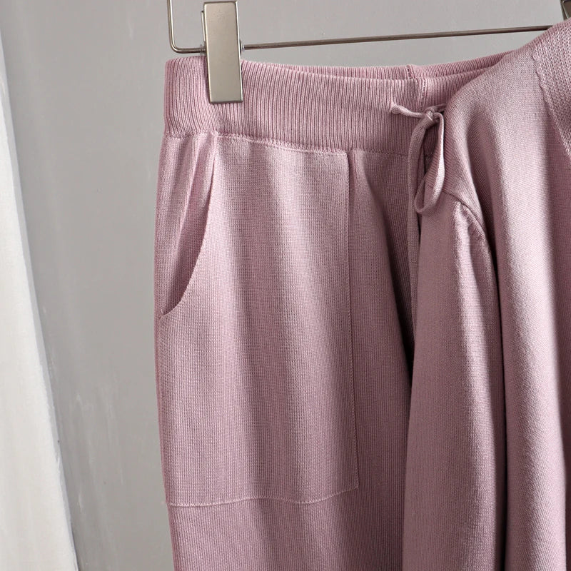 GIGOGOU Spring Autumn 3 Piece Women Cardigan Tracksuits Fashion Knitted Pocket Pant Set Ladies Sweater Suit