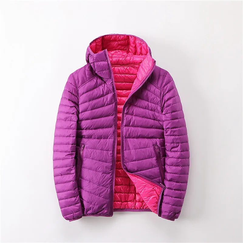 2 in 1Ultra light Down Jackets Women Both Sides Wear 90% Duck Down Coats Lady Waterproof Portable Puffer Jacket Outerwear JK-869