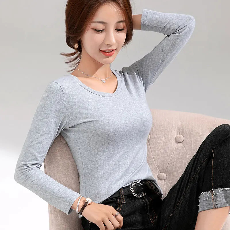MRMT 2025 Brand New Women's T-shirt Slim Pure Cotton 95% Women T-shirt Long-sleeved for Female Thin White Tops Woman Tees Shirt