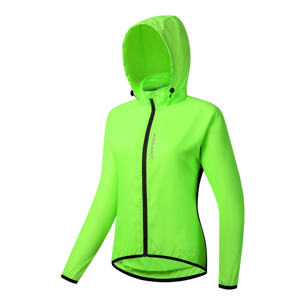 WOSAWE Ladies Windproof Cycling Jackets Hooded Riding Waterproof Cycle Clothing Bike Long Sleeve Jerseys Reflective Wind Coat