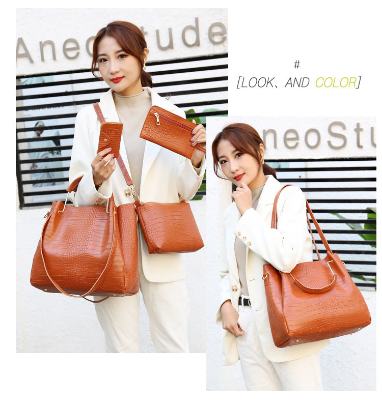 Women's Handbag 4-piece Set Women's Shoulder Bag Fashion Purse Vintage Leather Bag Large Capacity Handbag Inclined Shoulder Bag