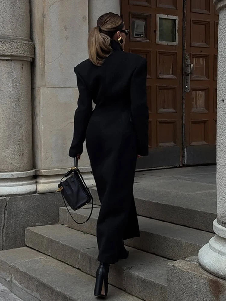 Faux Fur Parka Women Shoulder Pad Slim Waist Long Sleeves One Button Coats Female 2025 Winter Warm Solid Casual Outwears Lady