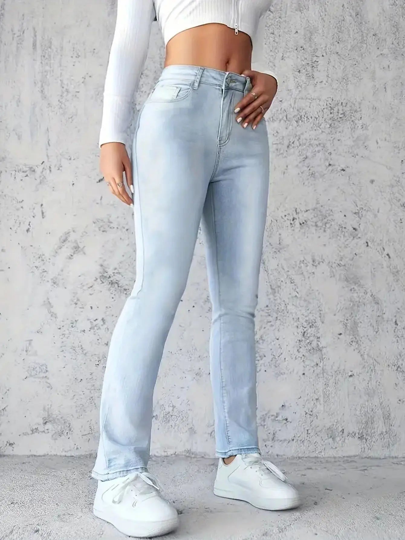 Fashionable Jeans For Woman Y2k Style Blue Stretch Denim Pants Straight Leg Comfort Fit High Waist Trousers Vintage Casual Wear