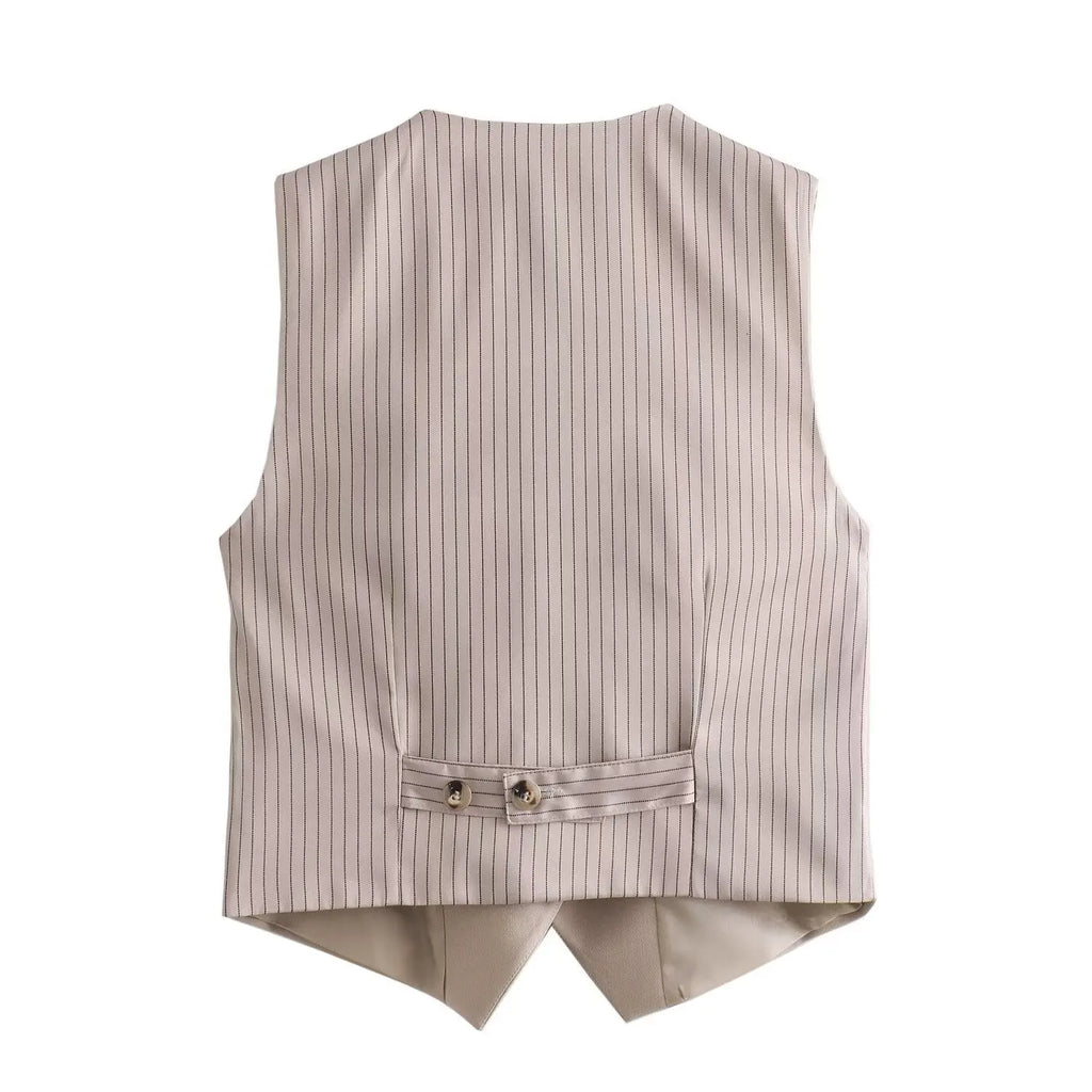 PRINTKAOIR Women's suit and pants fashion vest vest khaki high waisted straight leg pants set 2025 autumn hot sale