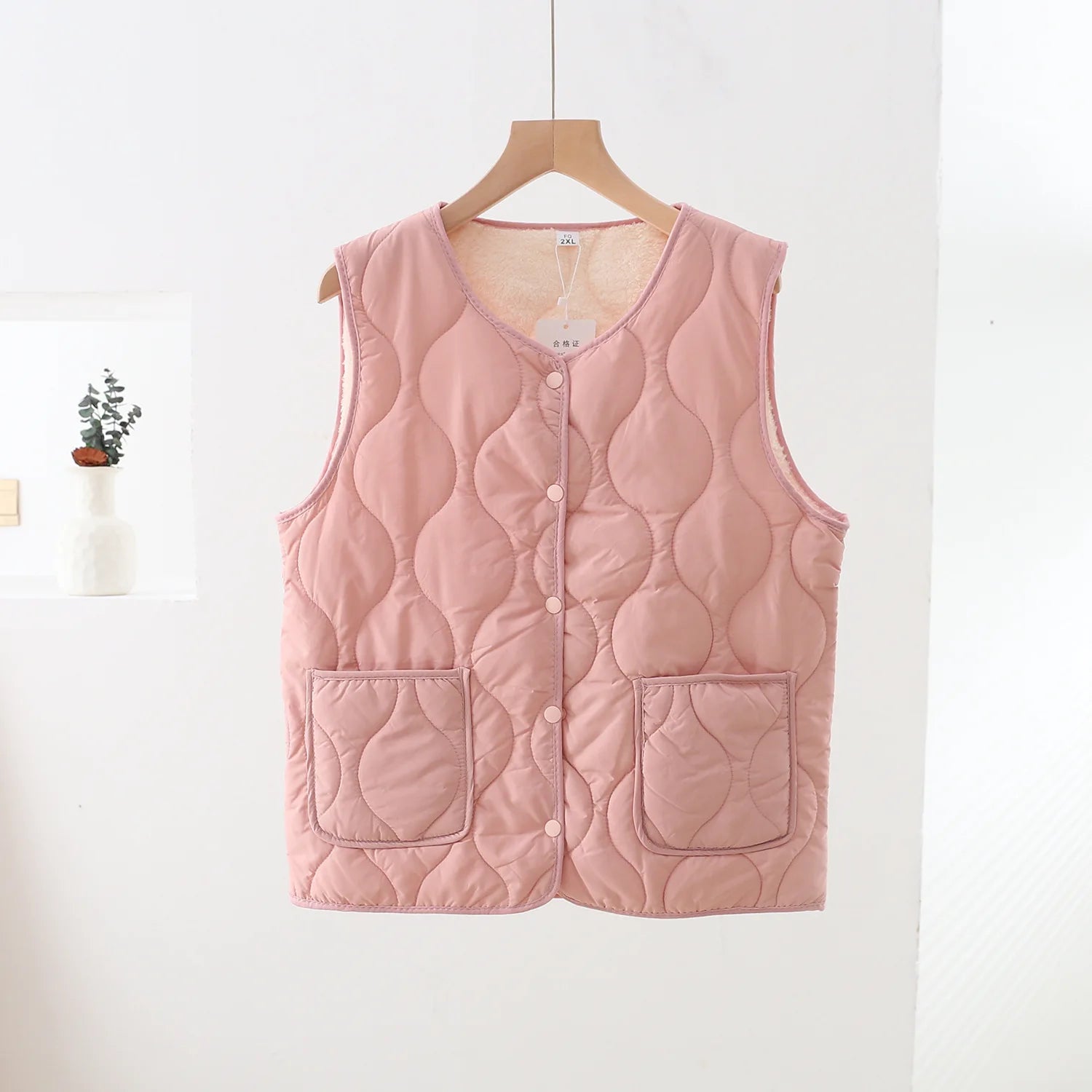 Women's Thickened Warm Vest 2025 Winter New Style Home Wear Outerwear Fleece Lined Non-Bulky V-Neck Casual Style Polyester Fiber