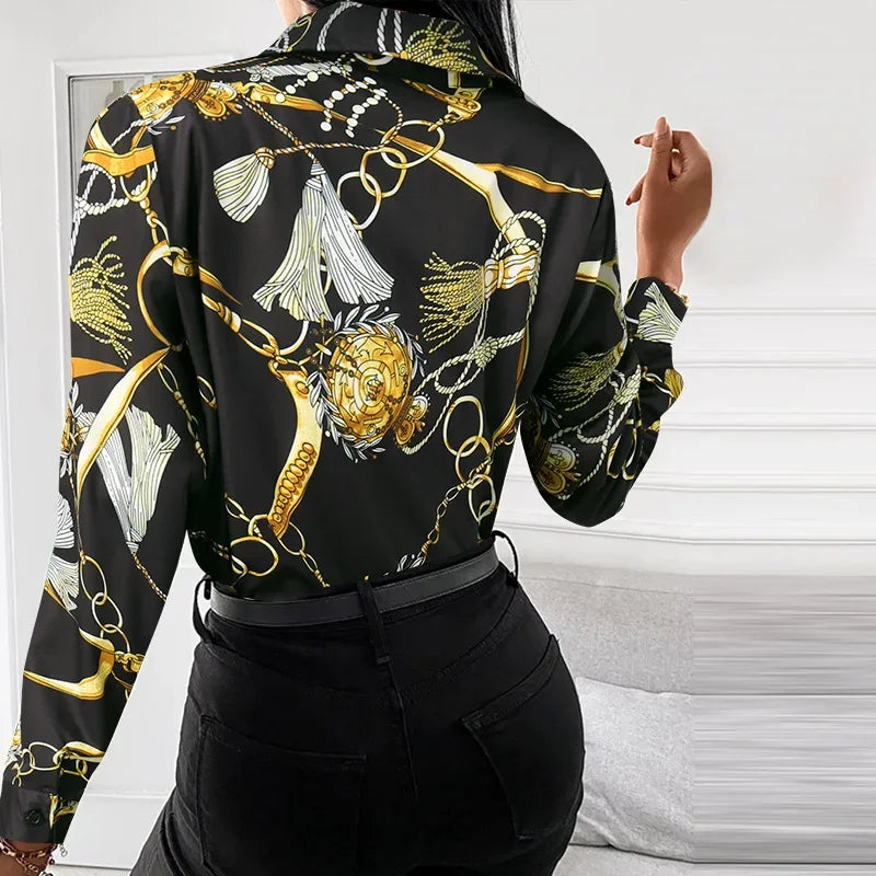 Summer New Women's Long-sleeved Shirt, Single-breasted Printed Shirts Fashion Casual Tops Camisa Female Chemise S-XXL