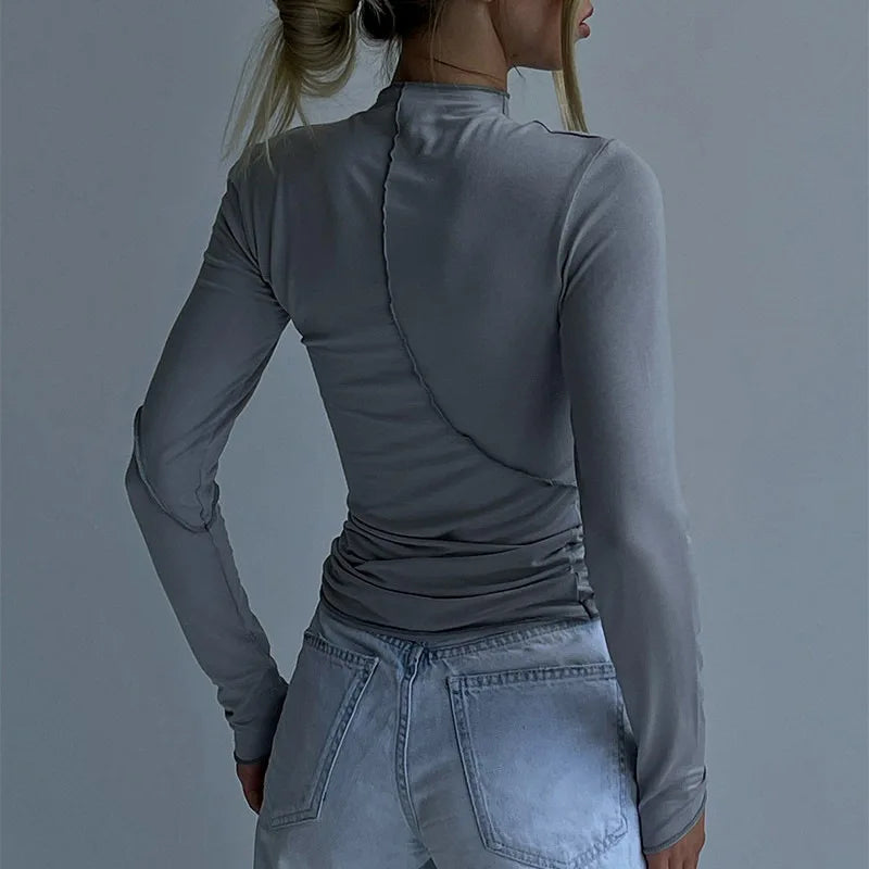 2025 Turtleneck Y2K Long Sleeve T Shirts Women White Autumn Winter Casual Black Basic Gray Sexy Tops 90s Fashion Vintage