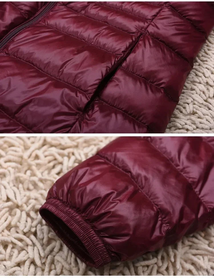 Plus Size White Duck Down Jacket Light-weight Down Jacket Women Inner Cloth Coat Ladies Long Winter Hat Hooded Femal