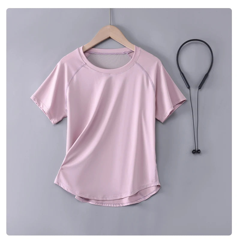 DRUR Women Sports T-shirt Short Sleeve Quick Dry Loose  Compression Shirt Female Summer Fitness Sweatshirt Running Gym Tops New