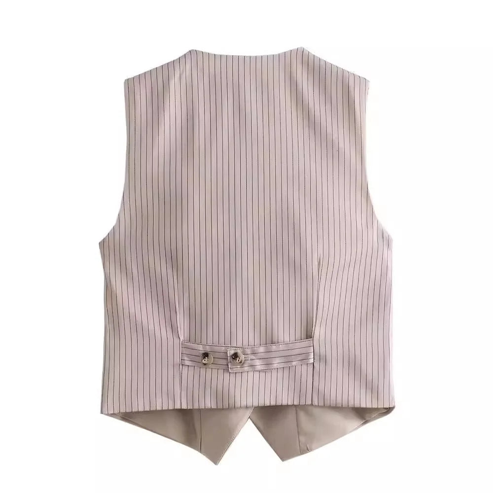 PRINTKAOIR Women's suit and pants fashion vest vest khaki high waisted straight leg pants set 2025 autumn hot sale