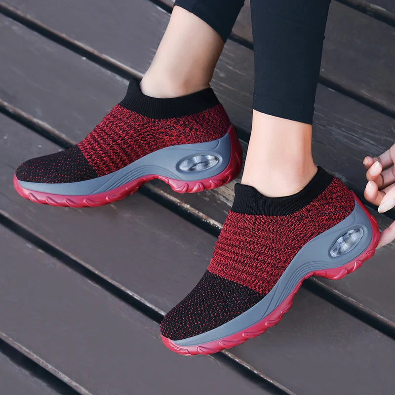 Women's Walking Trainers Fashion Fly Weaving Sock Sneakers Breathable Comfortable Nursing Shoes Casual Platform Loafers Non-Slip
