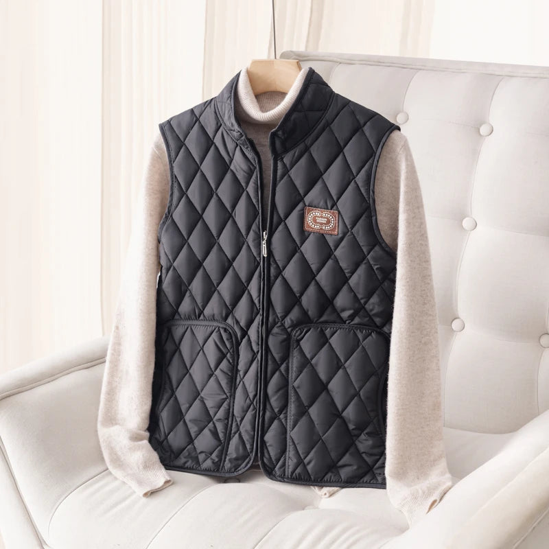 2025 Lightweight Cotton Vest for Middle-Aged And Elderly Women Stand Collar Sleeveless Casual Outerwear Anti-Cold And Warmth