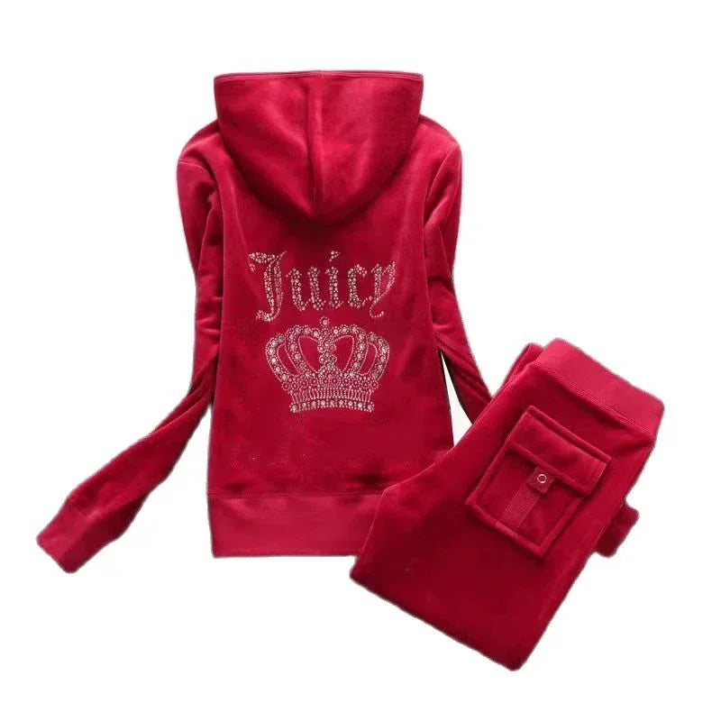 2 Piece Sets Women Outfit Tracksuit Hoodies Juicy Tracksuit 2 Piece Set with Pocket Trousers and Jacket Sets Velvet Tracksuit