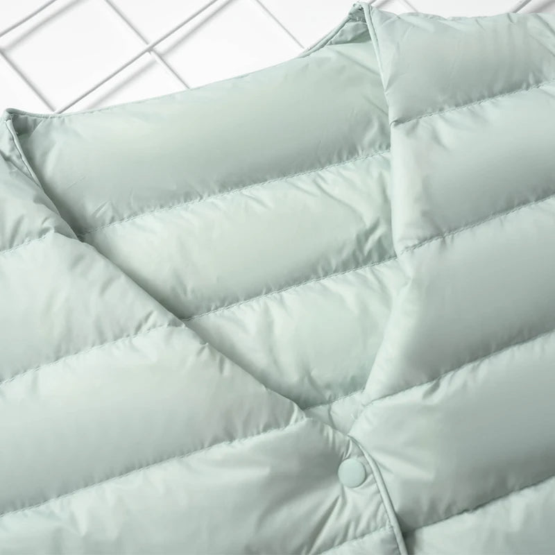 Women Liner Duck Down Jacket O-neck Variable V-neck 2025 New Female Winter Keep Warm Collarless Ultralight Quilted Puffer Coat