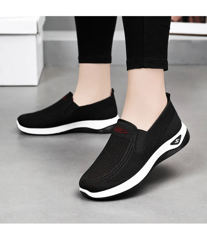 Spring and summer new women's shoes, knitted breathable, sports running shoes, casual work shoes, platform shoes