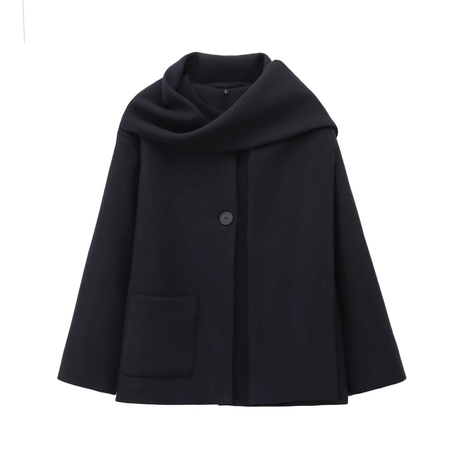 ZERAINS 2025 Autumn/Winter New Product Women's Wear High Grade Wool Blended Scarf Round Neck Long Sleeve Coat Coat