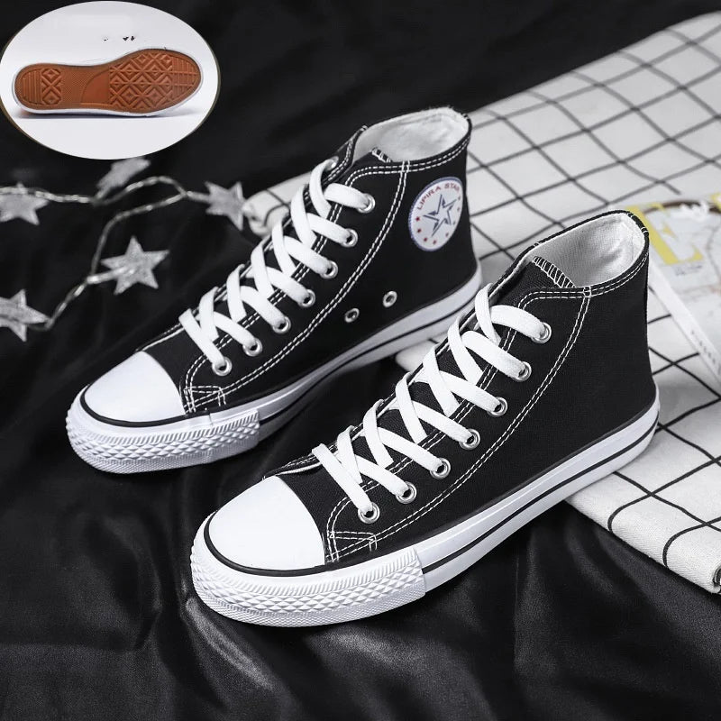 High-Top Canvas Women's Shoes Soft Bottom Non-slip Board Shoes Simple Fashion Lace-Up Casual Shoes Versatile Ladies Board Shoes