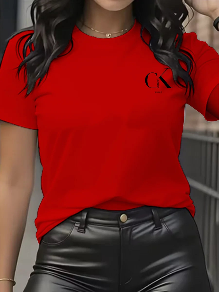 Summer luxury brand fashion cartoon letter print crew collar clothing short sleeve T-shirt  trend women's summer Y2K top