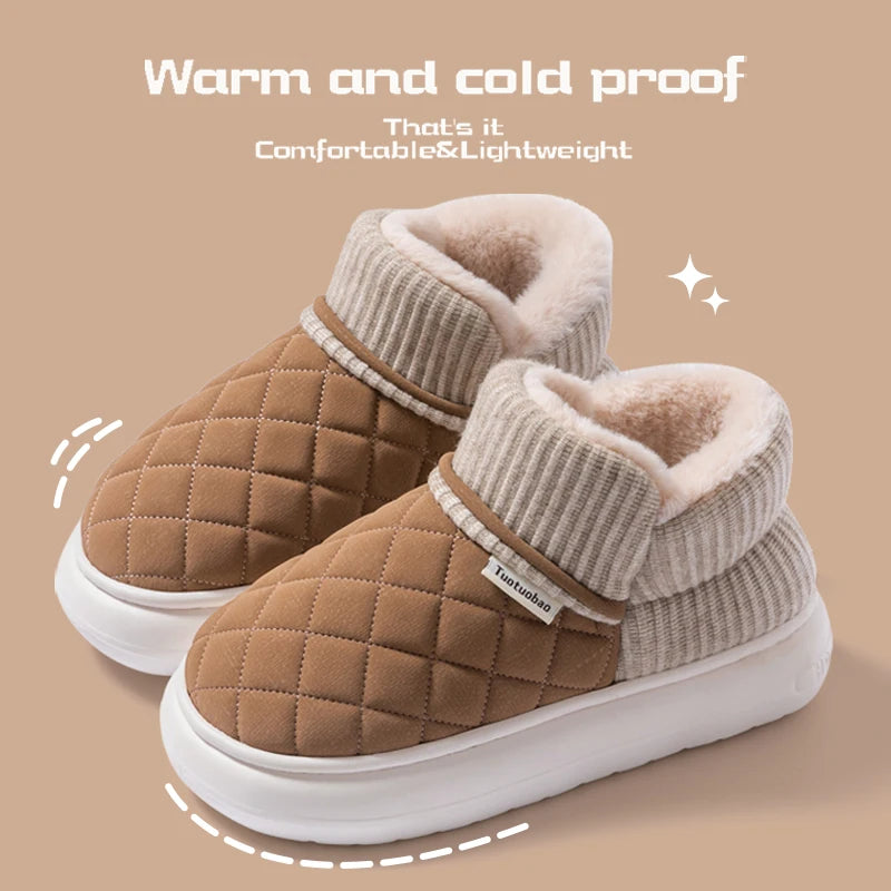 Winter thick soled anti slip warm cotton shoes with fleece bag and cotton slippers for external wear