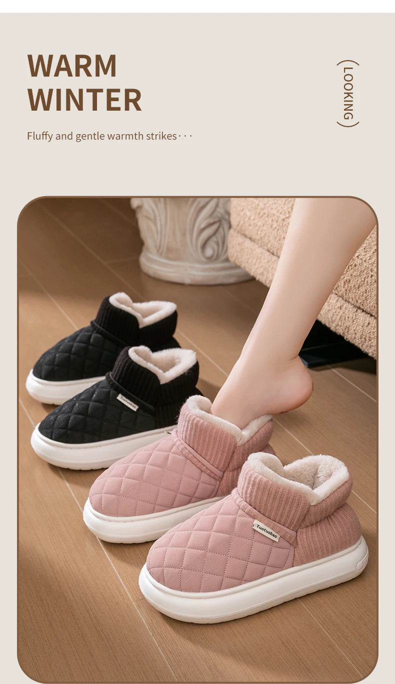 Winter thick soled anti slip warm cotton shoes with fleece bag and cotton slippers for external wear