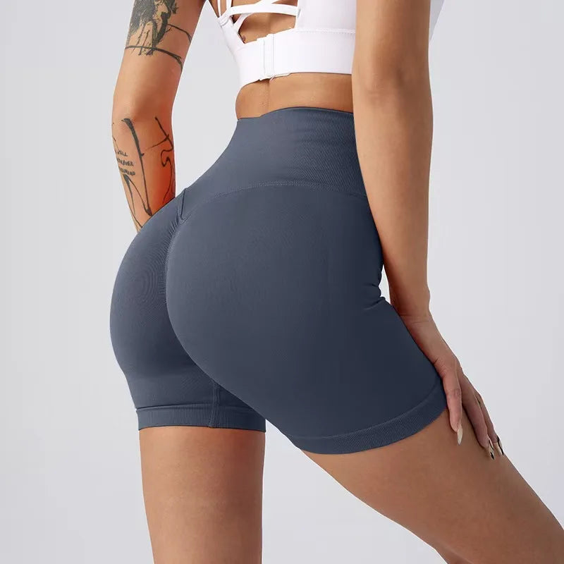 NCLAGEN Impact Shorts 4.5" Women Fitness Sports Biker Shorts Low Ribbed Band Gym Workout Scrunch Butt Yoga Seamless Leggings