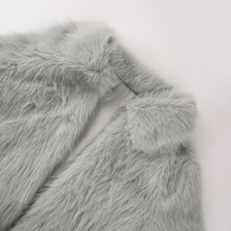 Fashion Vintge Women's Faux Fur Coat Turn-Down Collar Classic Overcoats Basic Fluffy Fox Jackets Lady Elegant Overcoats