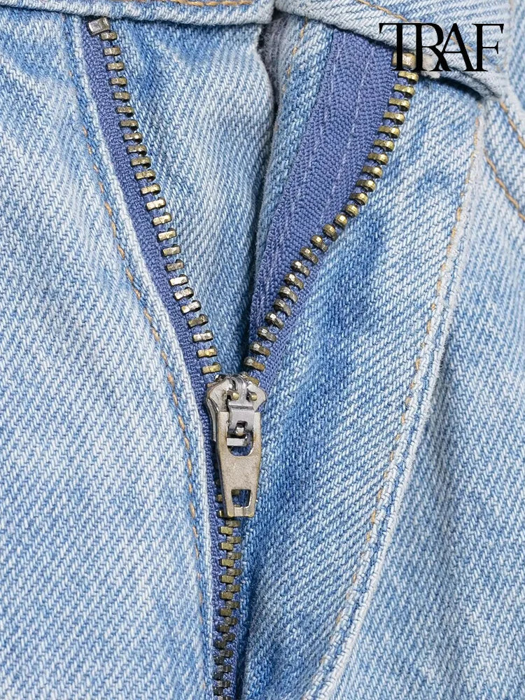 Women's Fashion Vintage Style Contrast Color Splicing High Waist Wide Leg Jeans High Street Casual Versatile Women's Pants