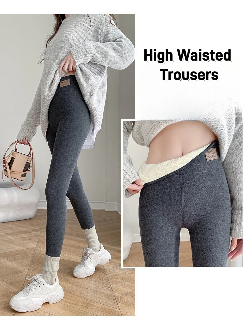 Extra Thick Lamb's Wool Bottom Pants Women's Outer Wear Autumn Winter Cold Protection Warm One Longer Thickened Cotton Pants