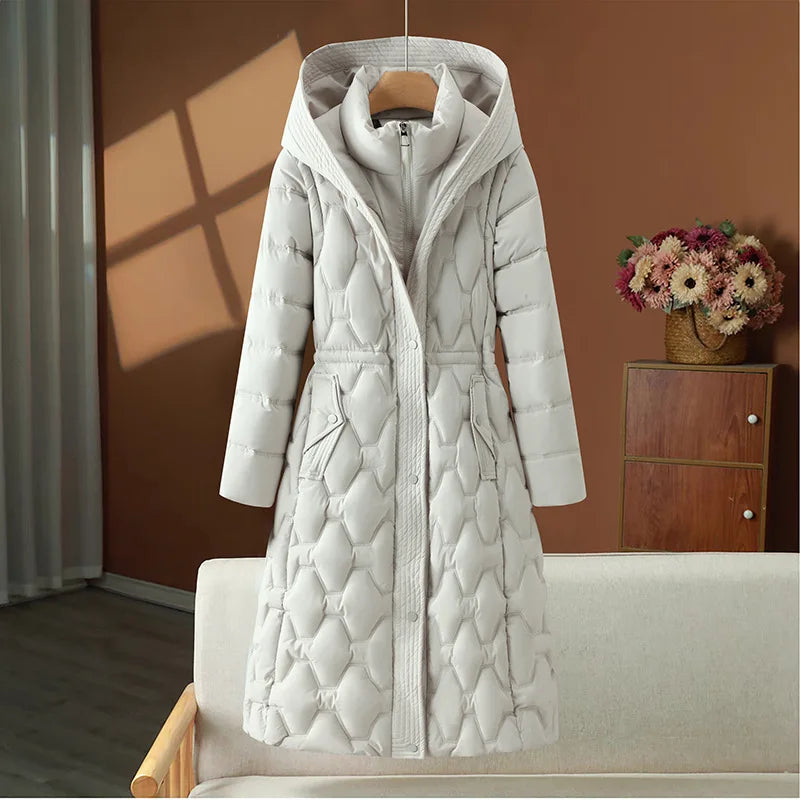 Women Parkas Coats Long Jackets Detachable Hooded Solid Zipper Pocket Cinched Waist Long Sleeves Loose Thick Casual 2025 Winter
