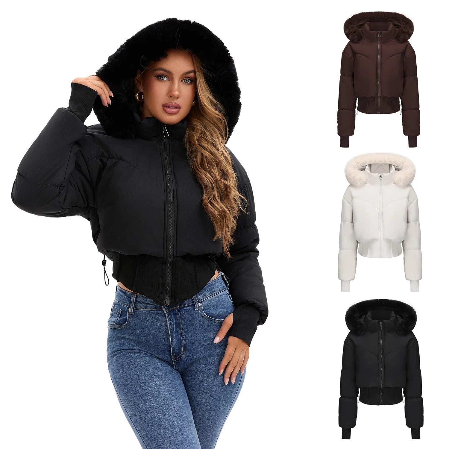 Thick Warm Women's Winter Down Jackets Coats Parkas Large Fur Collar Hood Woman Cotton Padded Puffer Jacket Outwear Overcoat H01