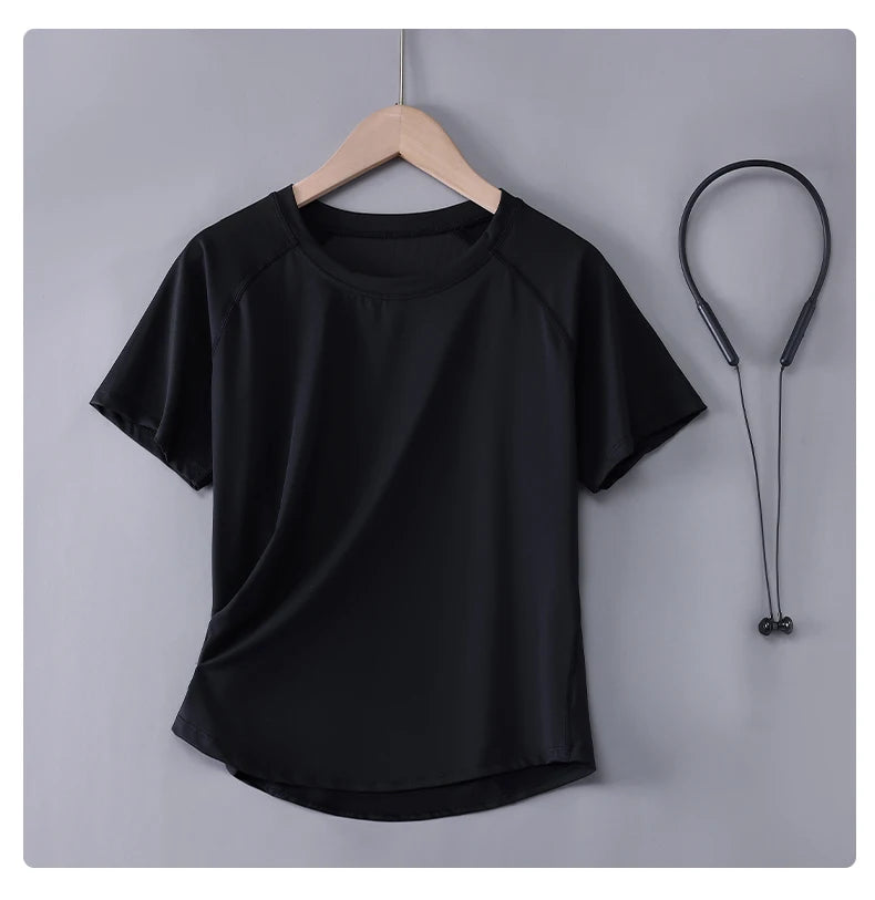 DRUR Women Sports T-shirt Short Sleeve Quick Dry Loose  Compression Shirt Female Summer Fitness Sweatshirt Running Gym Tops New