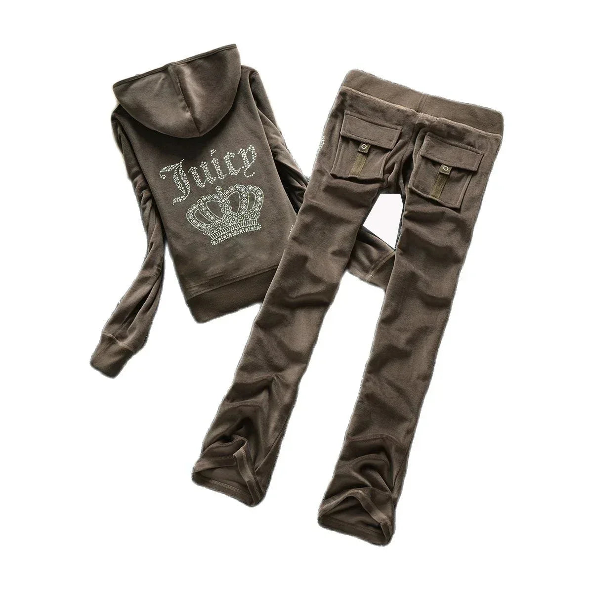 2 Piece Sets Women Outfit Tracksuit Hoodies Juicy Tracksuit 2 Piece Set with Pocket Trousers and Jacket Sets Velvet Tracksuit