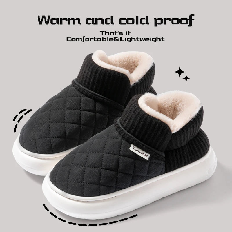 Winter thick soled anti slip warm cotton shoes with fleece bag and cotton slippers for external wear