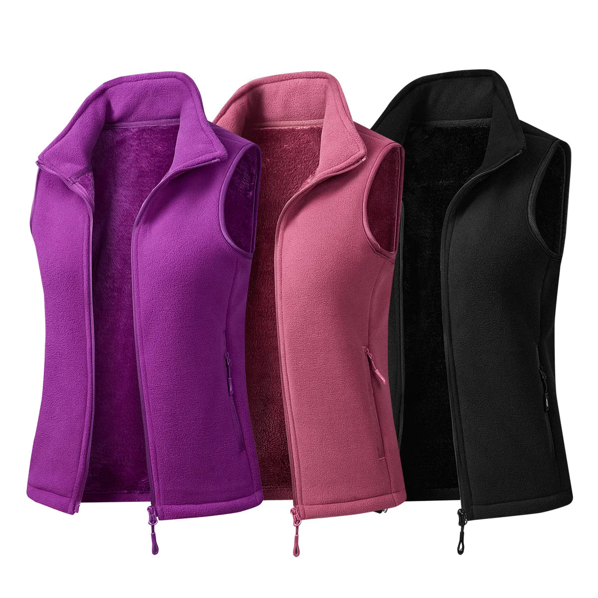 Autumn Winter Polar Fleece Vest Women's Windproof Outdoor Warm Sleeveless  Coat 2025 Plush Stand Collar Casual Waistcoat