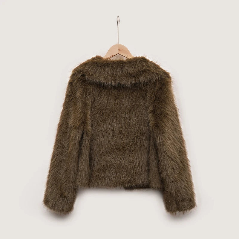 Fashion Vintge Women's Faux Fur Coat Turn-Down Collar Classic Overcoats Basic Fluffy Fox Jackets Lady Elegant Overcoats