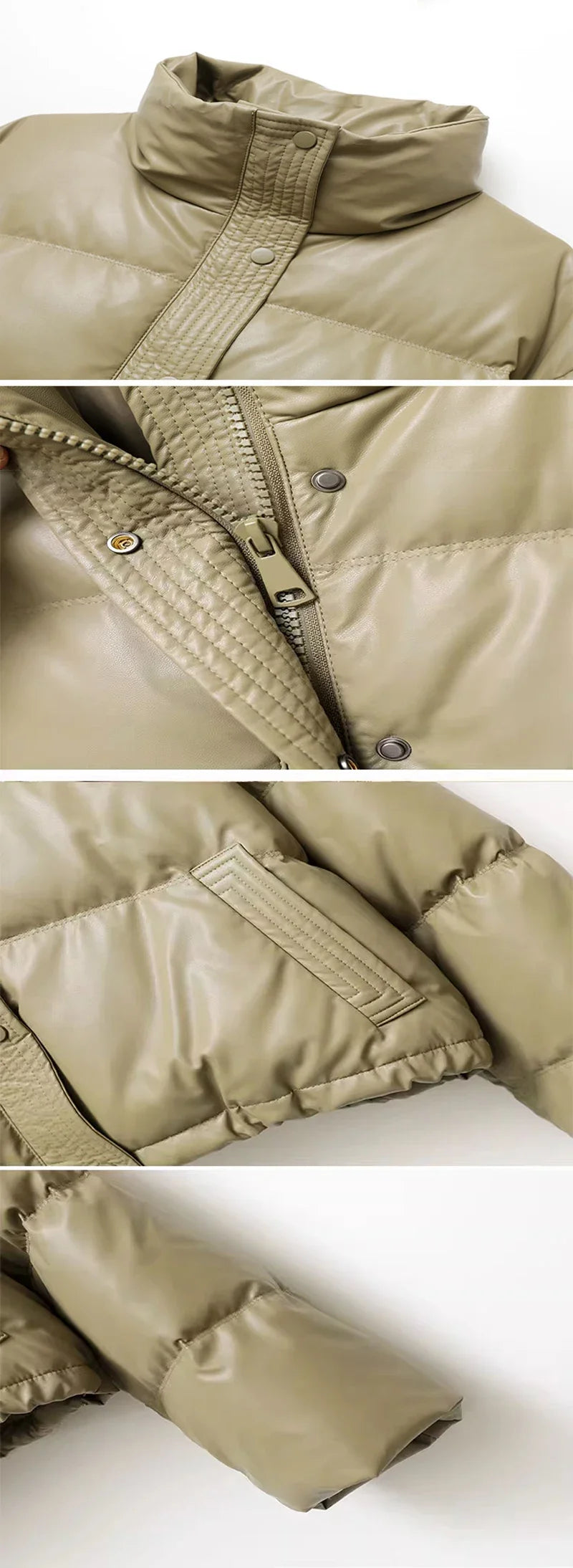 HELIAR Women Thickened Mock Neck Cotton-padded Jacket Single Breasted Pocket Casual Down Coat Winter Warm Loose Short Coat Fall