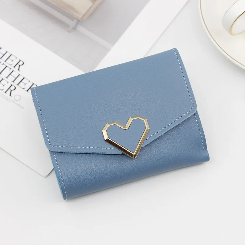 Korean version women wallet short heart-shaped three fold women's wallet multi card slot card bag zero wallet  purses for women