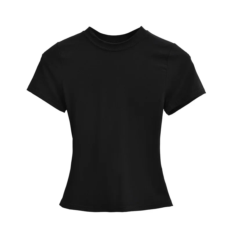 2025 New High Quality Casual T shirt Sexy Slim Short Sleeves Fashion Trend Solid Women Clothing y2k Tops