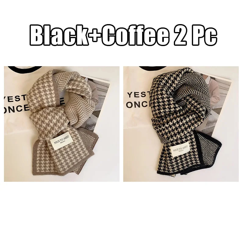 Scarf female winter new atmosphere sense of double-sided students cute warm thickened knitting senior sense of scarf