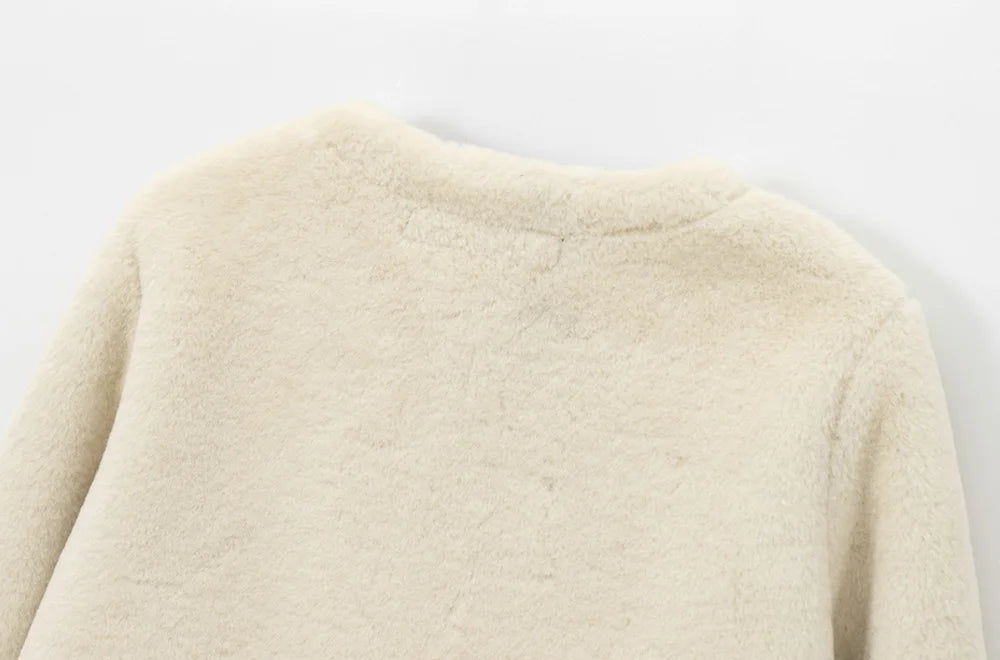 Thick Warm Faux Fur Jacket for Women, Long Sleeve Coat, Front Toggle, Female Outerwear, Chic Tops, Fashion