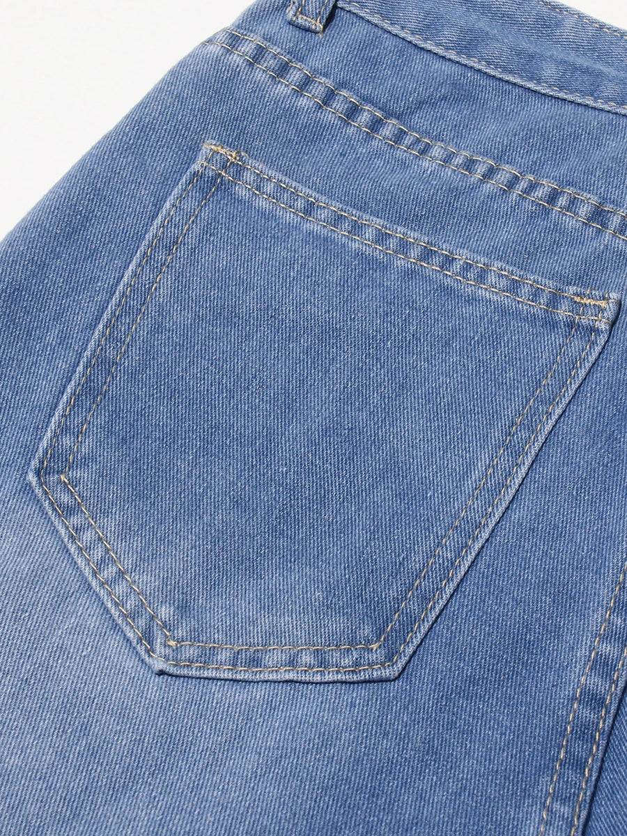 VGH Solid Slimming Hollow Out Temperament Denim Pants For Women High Waist Spliced Button Temperament Trousers Female Fashion