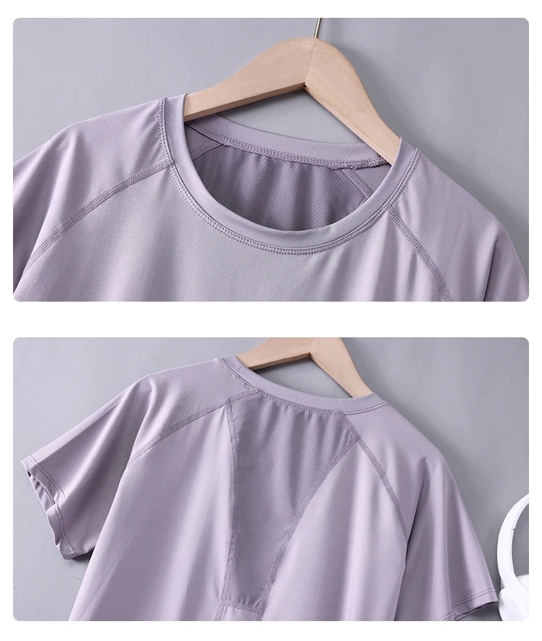 DRUR Women Sports T-shirt Short Sleeve Quick Dry Loose  Compression Shirt Female Summer Fitness Sweatshirt Running Gym Tops New