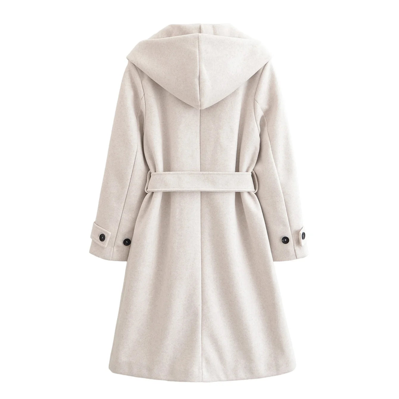 Women Autumn Winter Long Woolen Coats Vintage Solid Hooded Sashes Trench Coat Female Elegant Streetwear Outerwear Clothing