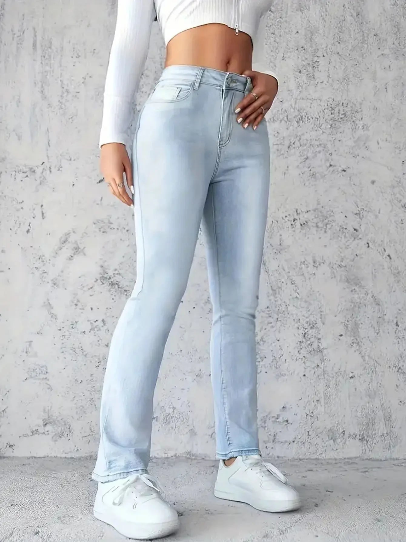 Fashionable Jeans For Woman Y2k Style Blue Stretch Denim Pants Straight Leg Comfort Fit High Waist Trousers Vintage Casual Wear