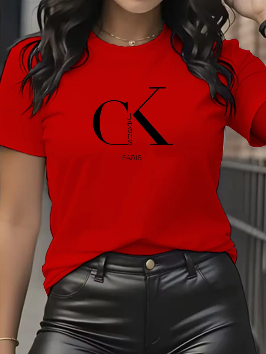 Summer luxury brand fashion cartoon letter print crew collar clothing short sleeve T-shirt  trend women's summer Y2K top