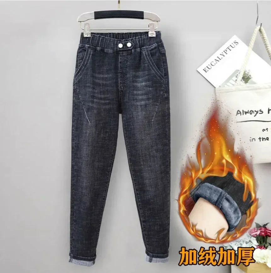 XL-6XL Plus Size jeans for Women Mom Jeans Woman Elastic High Waist Blue BaggyJeans Denim Ripped Jeans Female Harem Pants
